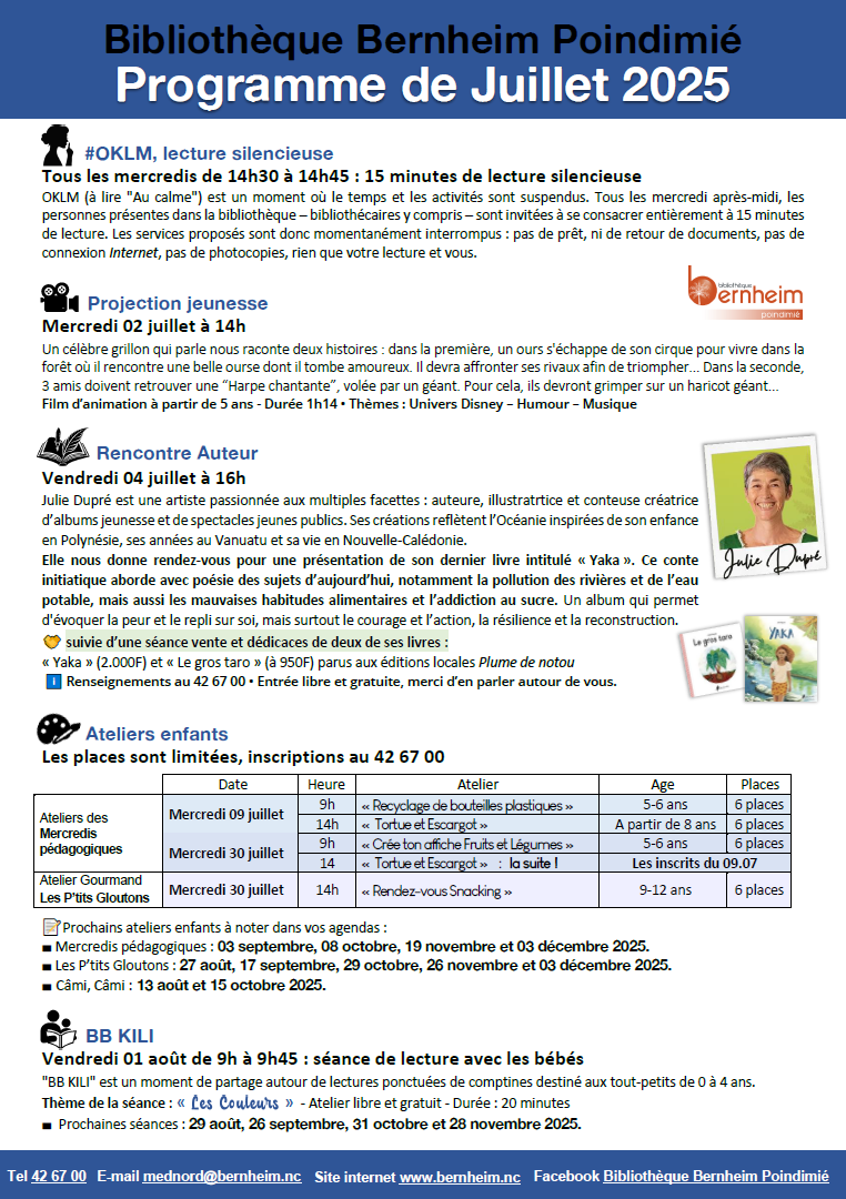 Programme du mois de juillet - à Poindimié