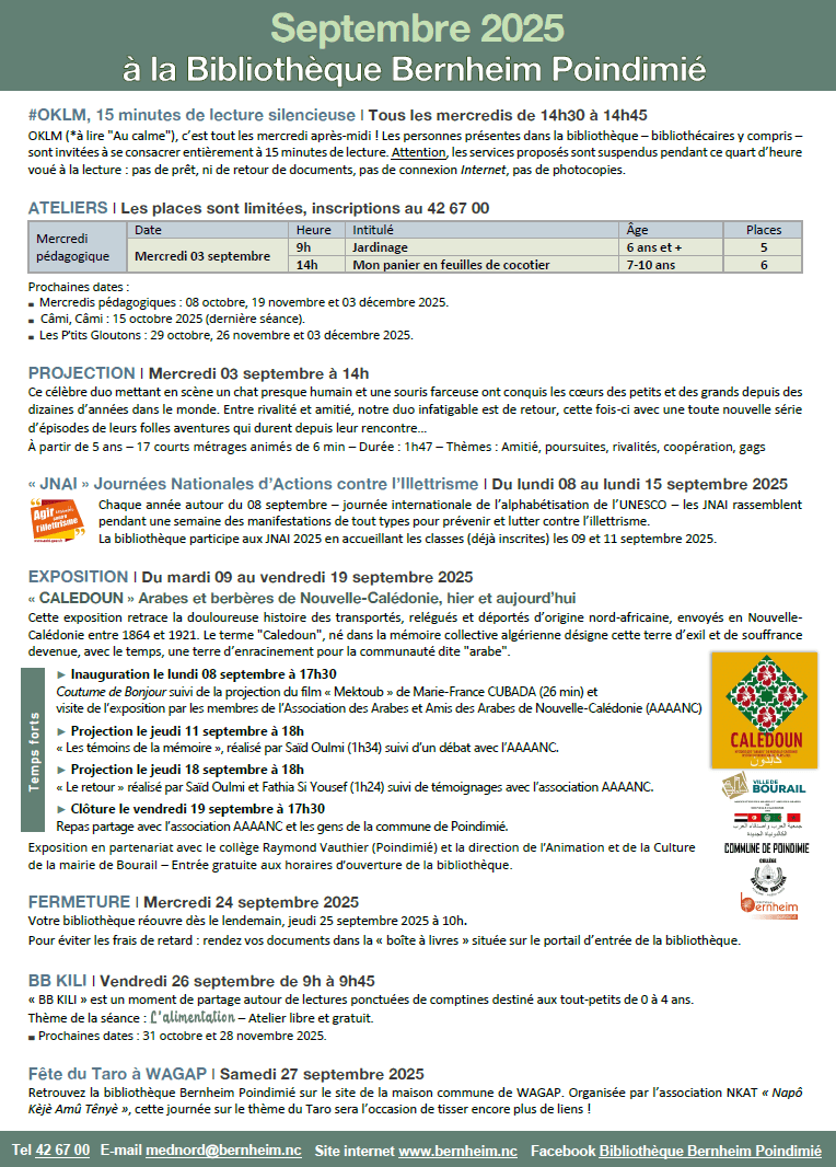 Programme du mois de septembre - à Poindimié