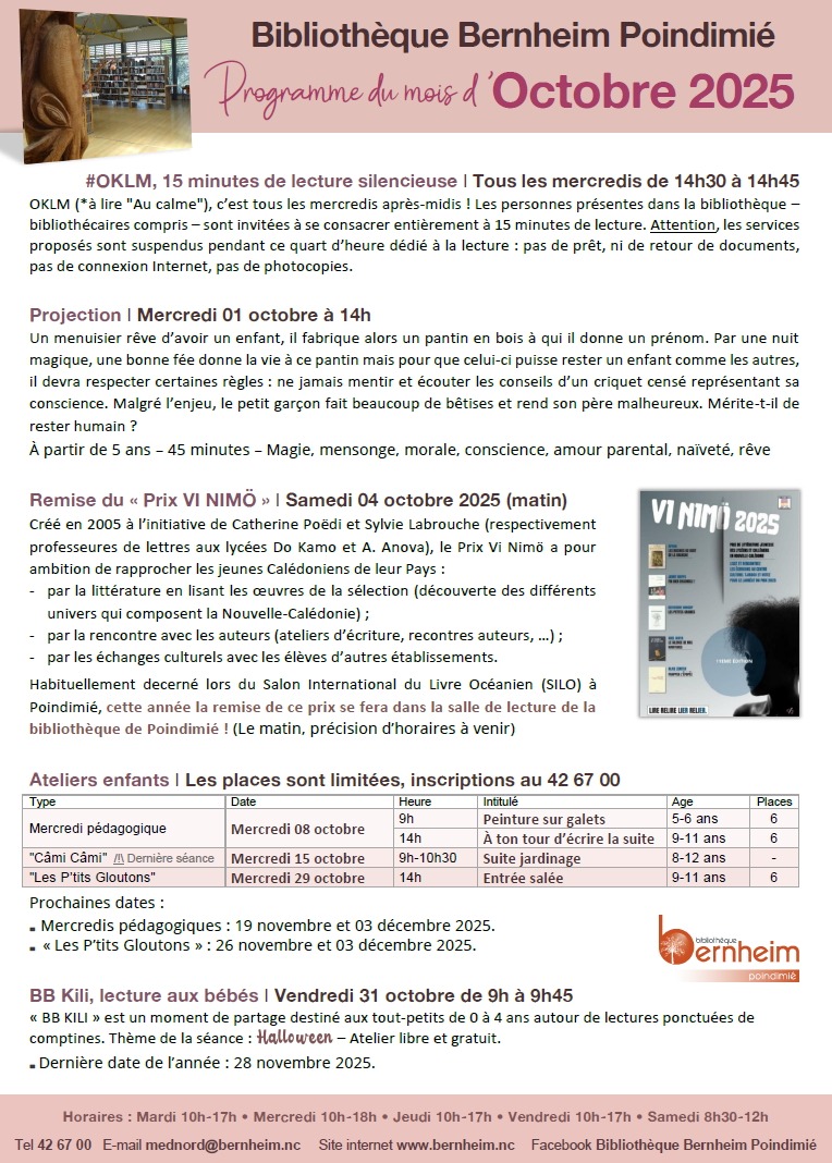 Programme du mois d'octobre - à Poindimié