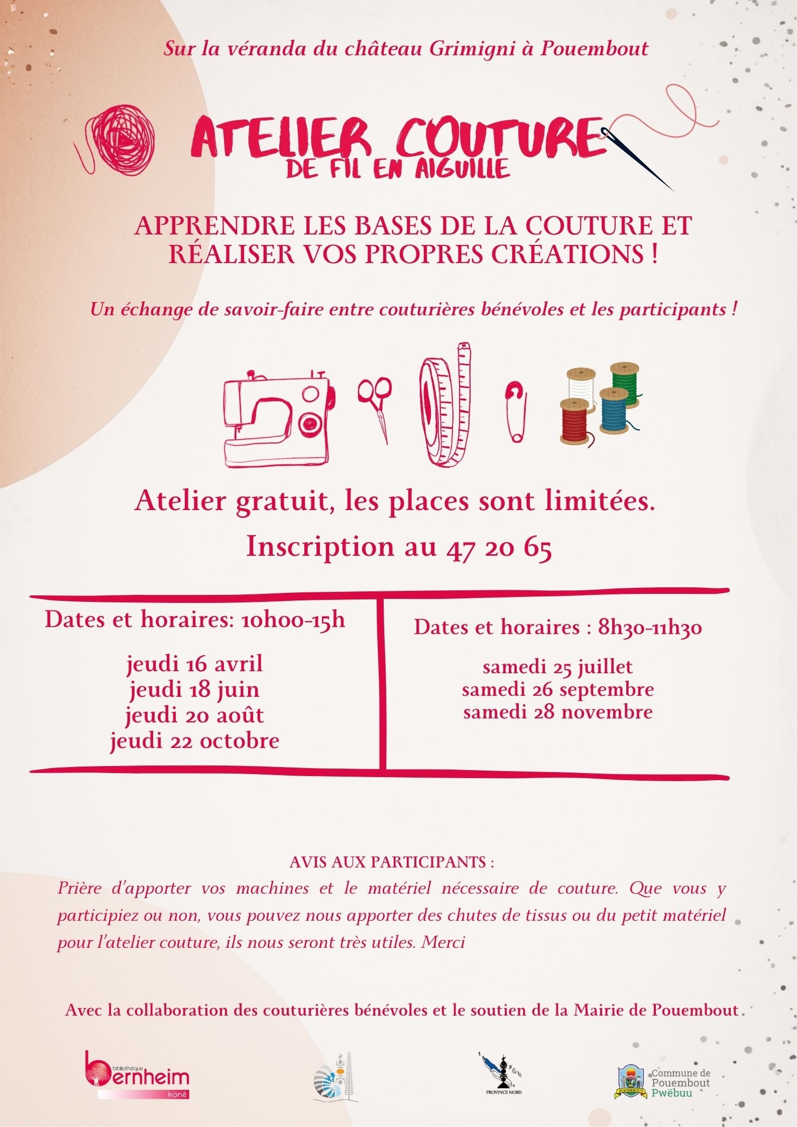 Atelier couture de fil en aiguille - à Pouembout