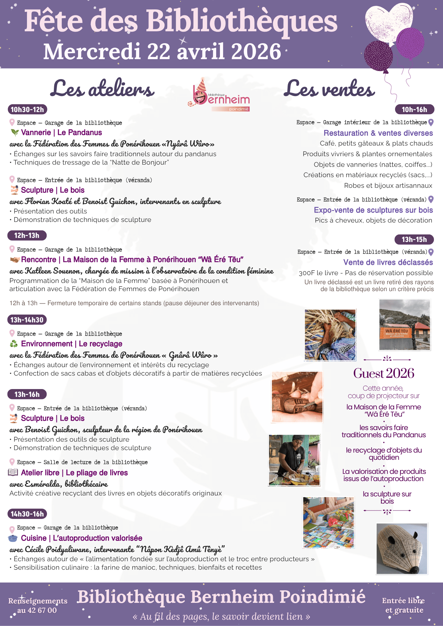 "Fêtes des Bibliothèques" le mercredi 22 avril de 10h à 16h — à Poindimié