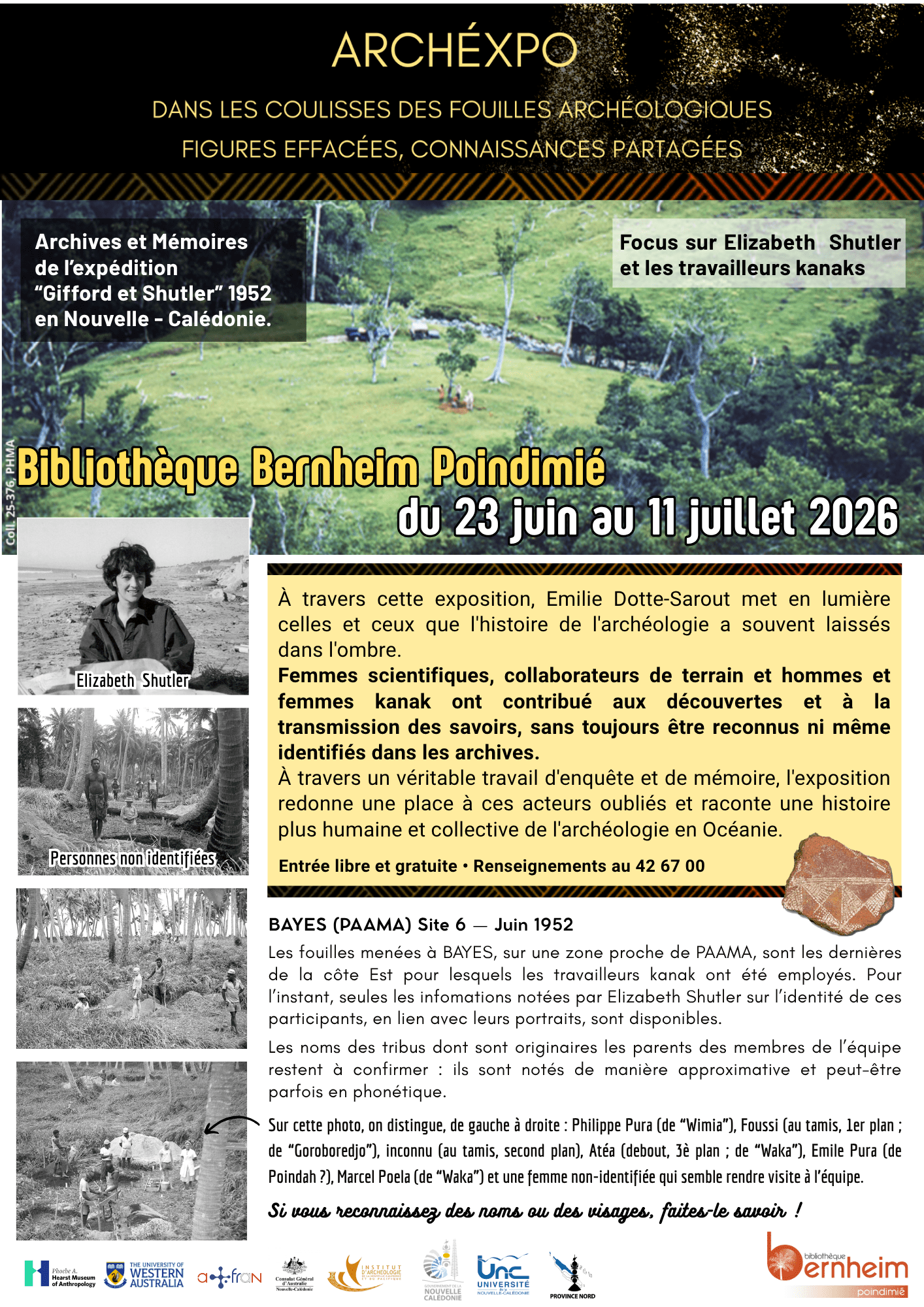 Exposition « ARCHEXPO – Figures effacées, connaissances partagées :  dans les coulisses des fouilles archéologiques  » — à Poindimié