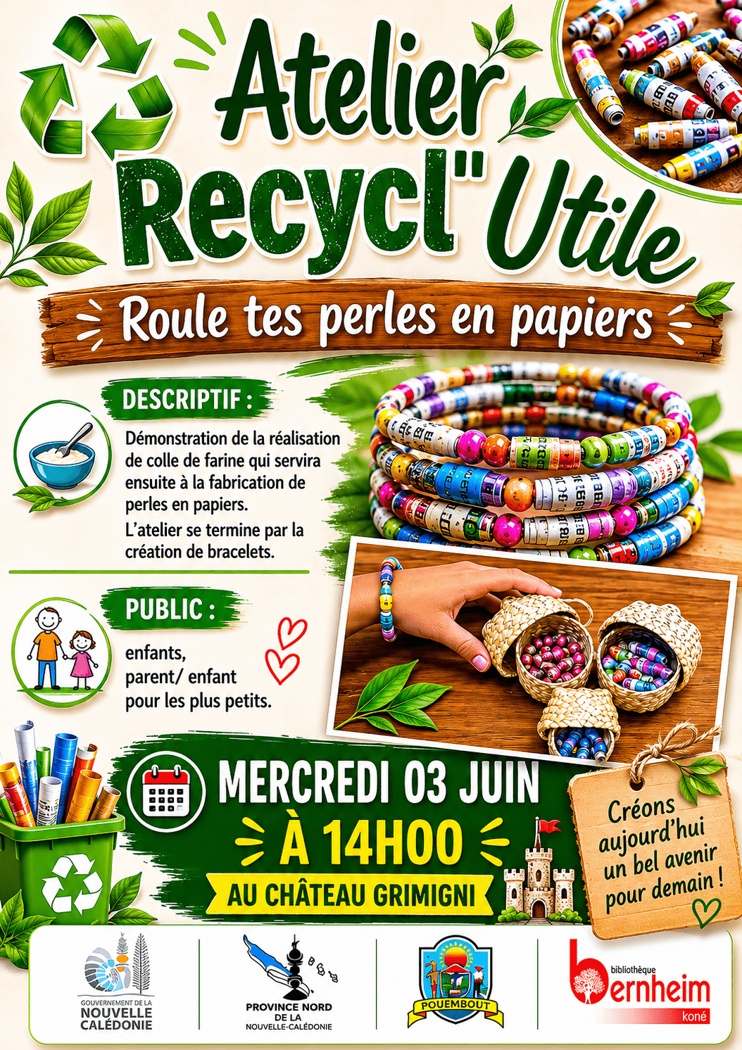 Atelier recycl' utile : Roule tes perles en papiers - à Pouembout
