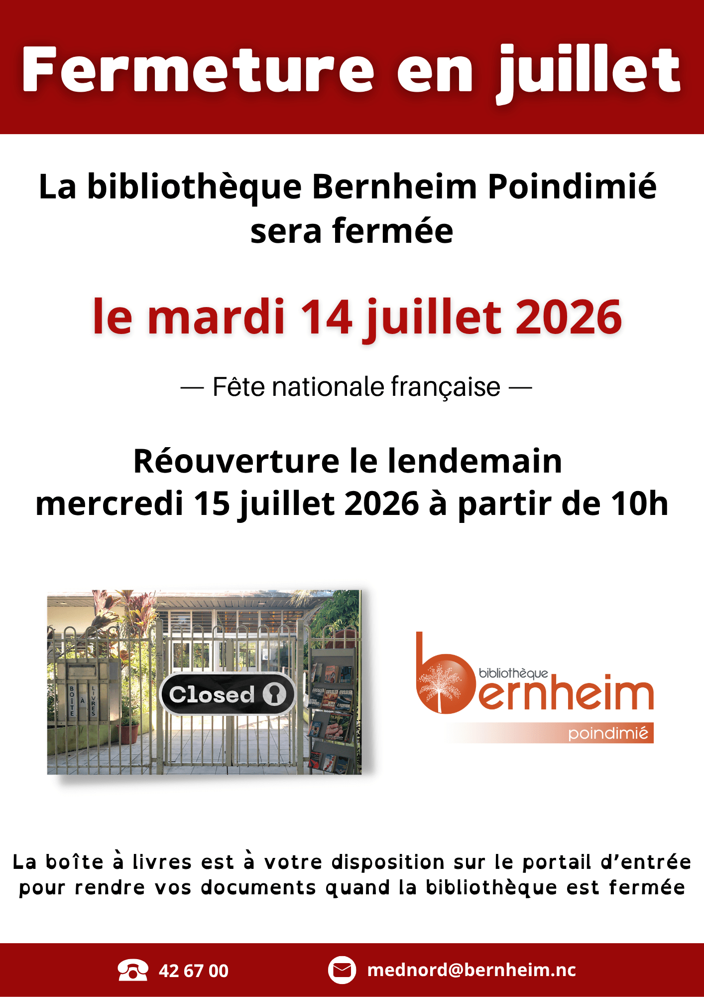 Fermeture du mois de juillet - à Poindimié