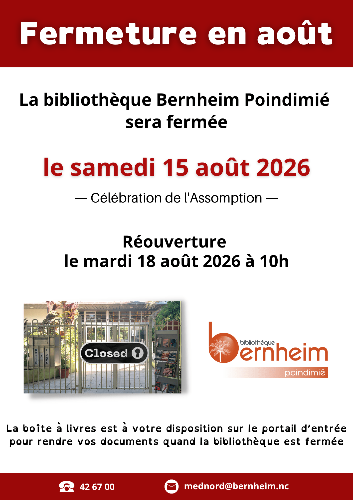 Fermeture du mois d'août — à Poindimié